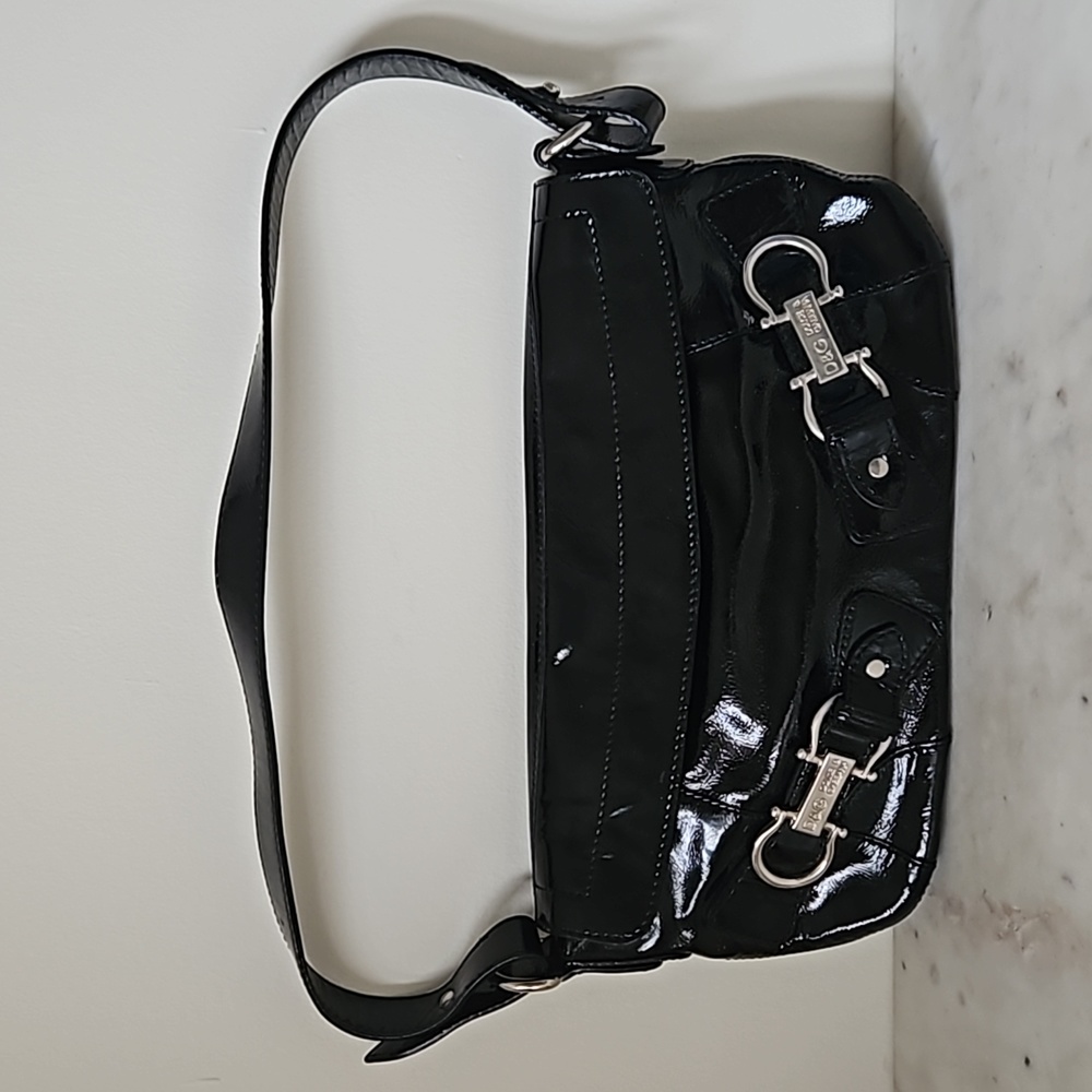 D & G - Y2K black leather silver logo shoulder bag